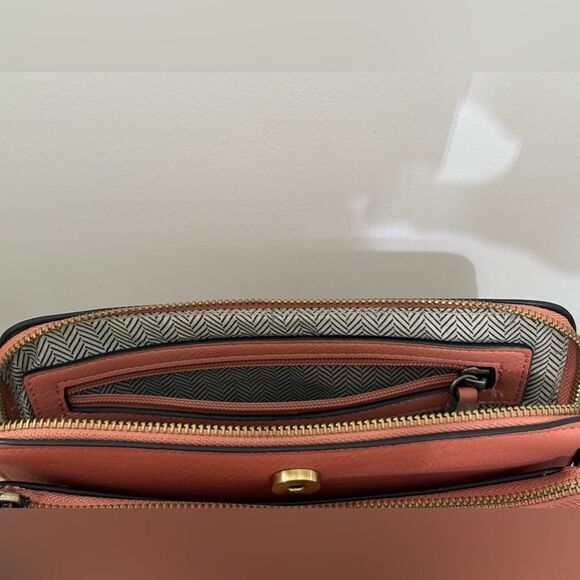 Dusty Orange Crossbody, 4 Zipper Compartments, 3 Slip Pockets, Adjustable Strap - Picture 8 of 12